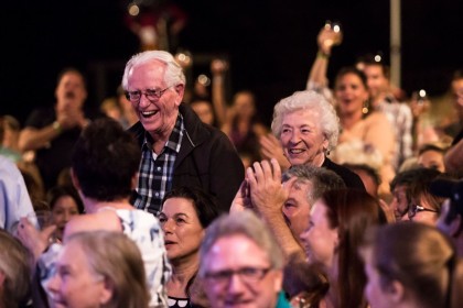 Photo 1 - Warren and Clara MacQuarrie being celebrated by the audience of the Gala Celebration on Sat Sept 9 at Broadway Under The Stars - photo by Rebecca Jane Call